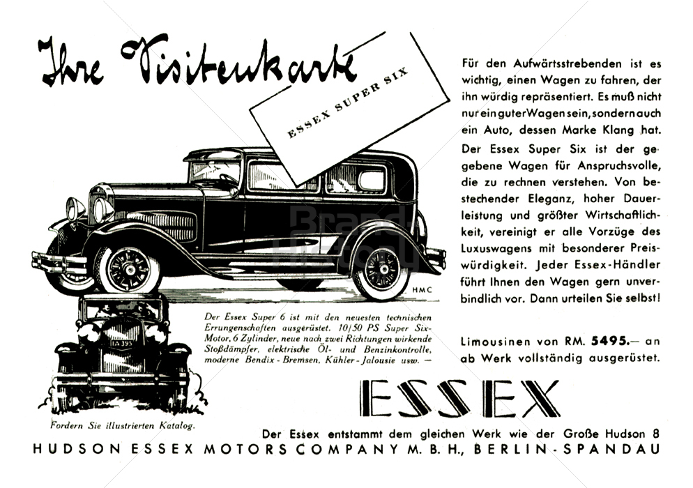 HUDSON ESSEX MOTORS COMPANY HUDSON ESSEX SUPER SIX Ihre Visitenkarte