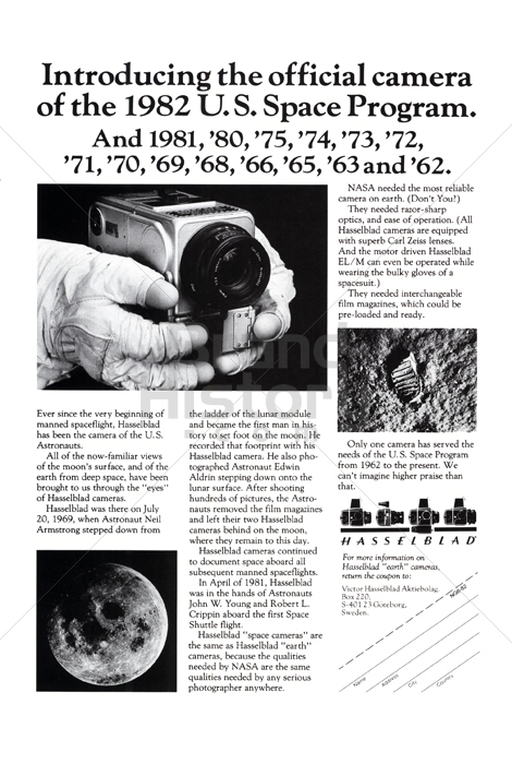 HASSELBLAD - Introducing the official camera of the 1982 U.S. Space ...