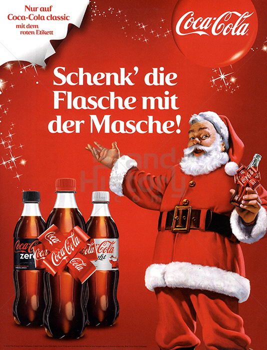 Coca Cola Nur Auf Coca Cola Classic Mit Dem Roten Etikett Schenk Die Flasche Mit Der Masche Sujet Santa Claus Weihnachtsmann Brand History